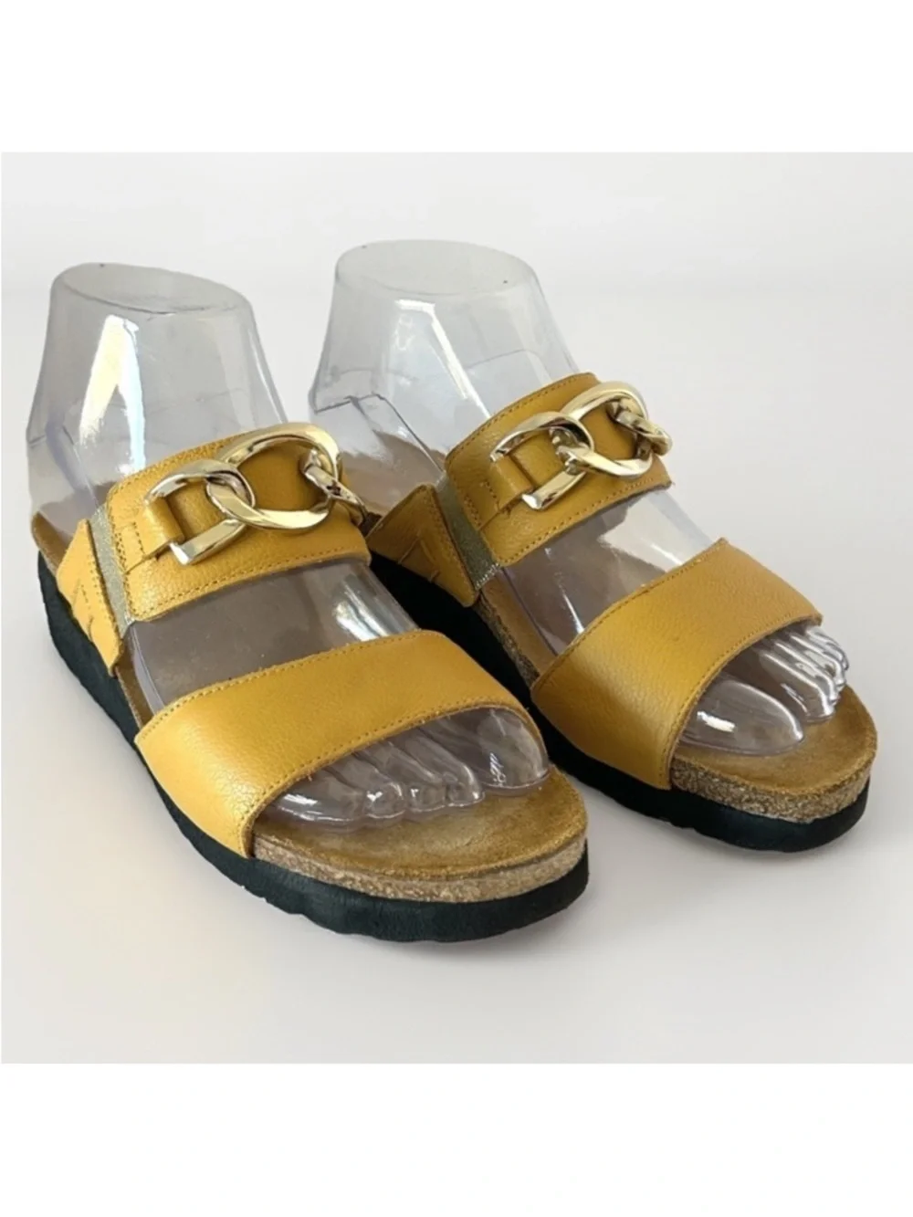 Naot Victoria Comfort Wedge Sandal Gold Chain Shoe Cork Yellow Size EU 36 US 5